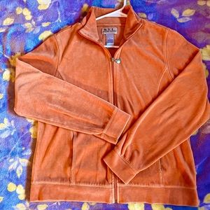 Coral Colored Velvet Velour Zip Up Jacket